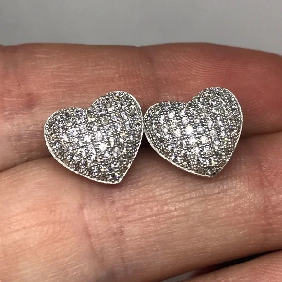 Lab created micro pave heart diamond earrings - Picture 4 of 5